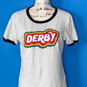 Rainbow Roller Derby Ringed Cotton T-Shirt Pride Size XL